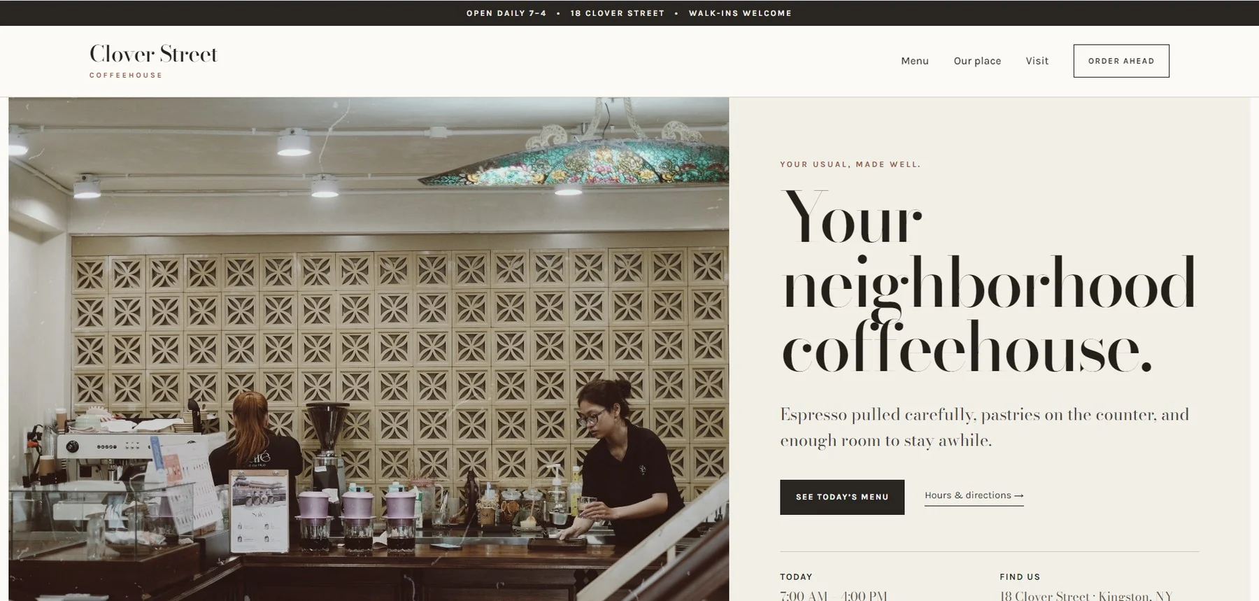 Clover Street Coffeehouse website demonstration